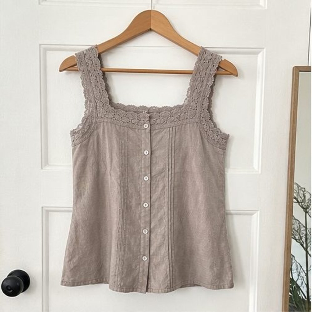 Taupe Lace Trim Top